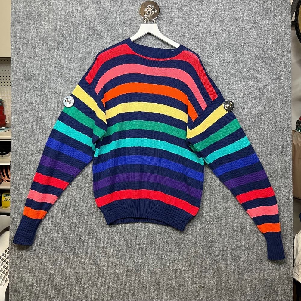 VTG Norsport Rainbow Striped Sweater Men's Knit Crew Neck Pullover - Large Tall